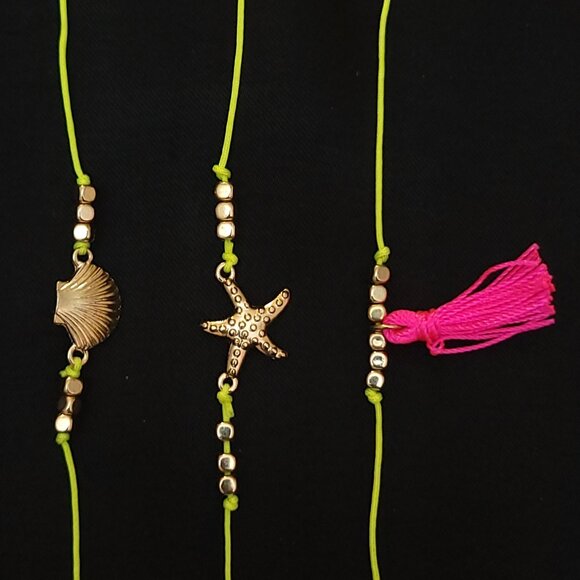Golden Starfish - Shell - Pink Tassel - Set of Beach-Themed Friendship Bracelets - Picture 2 of 5